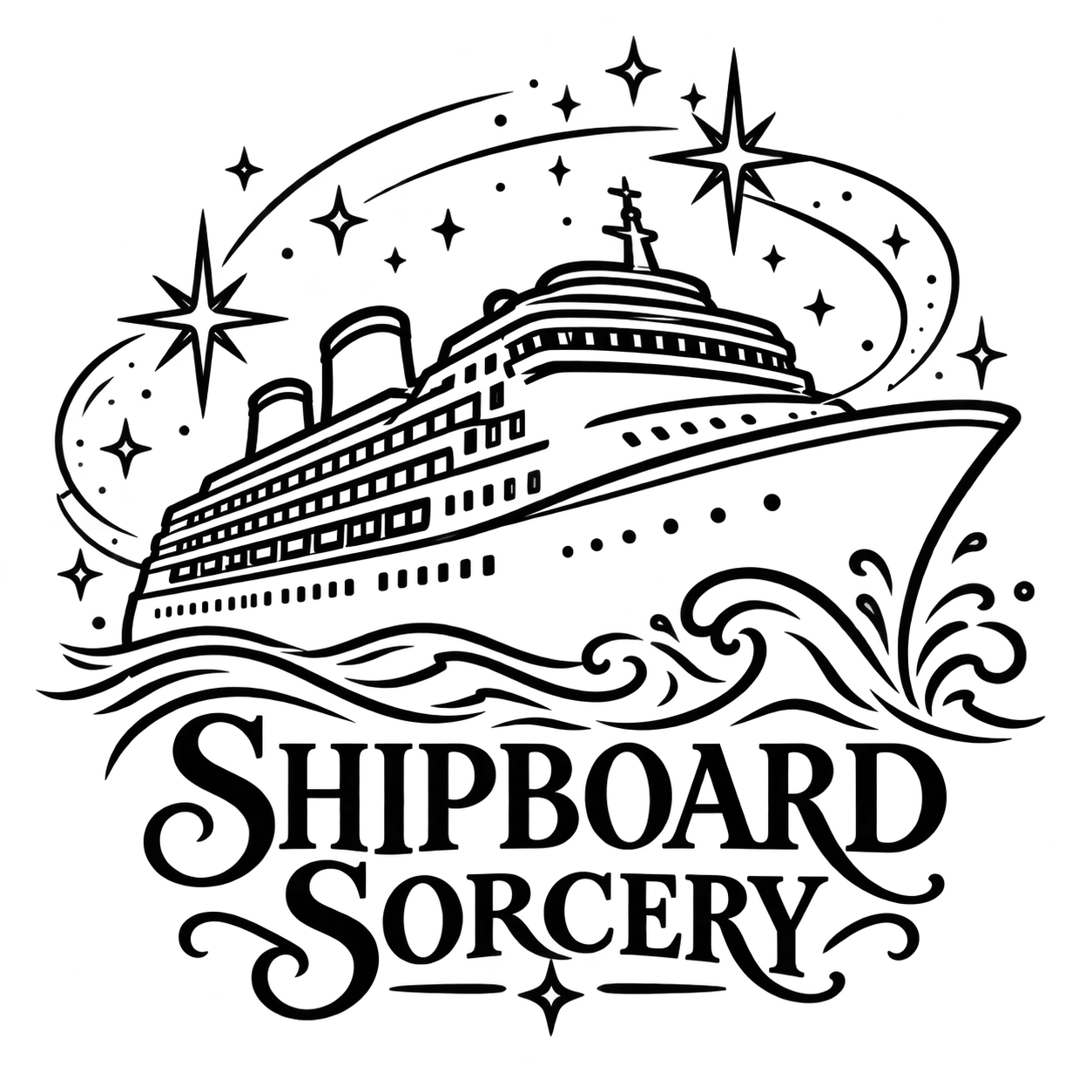 Shipboard Sorcery, a cruise ship surrounded by magical stars